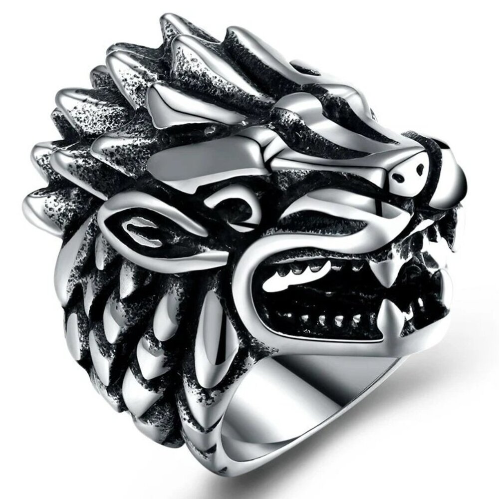 Men's Stainless Steel Dragon Head Biker Motorcycle Ring Size 10